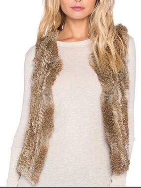 Anthropologie 525 America Luxe Rabbit Fur Open Front Vest
